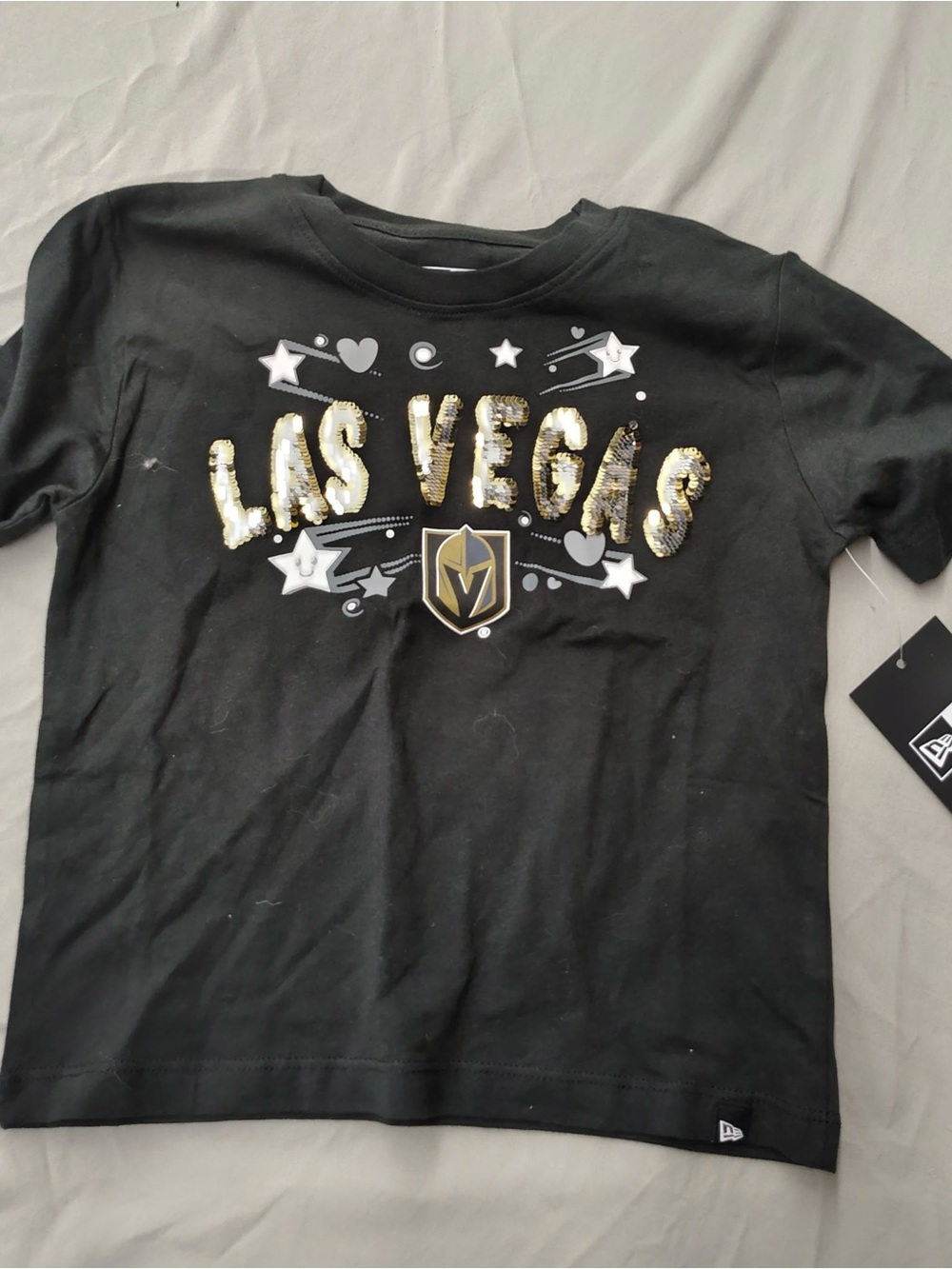 New Era Las Vegas Golden Knights Black Tee with Flip Sequin Logo Size 6/6X NWT